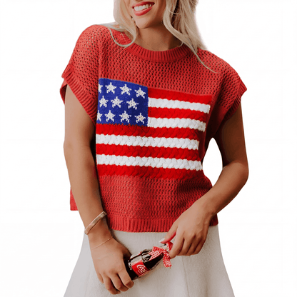 American Flag Crochet Cover Up – Patriotic Top for Summer