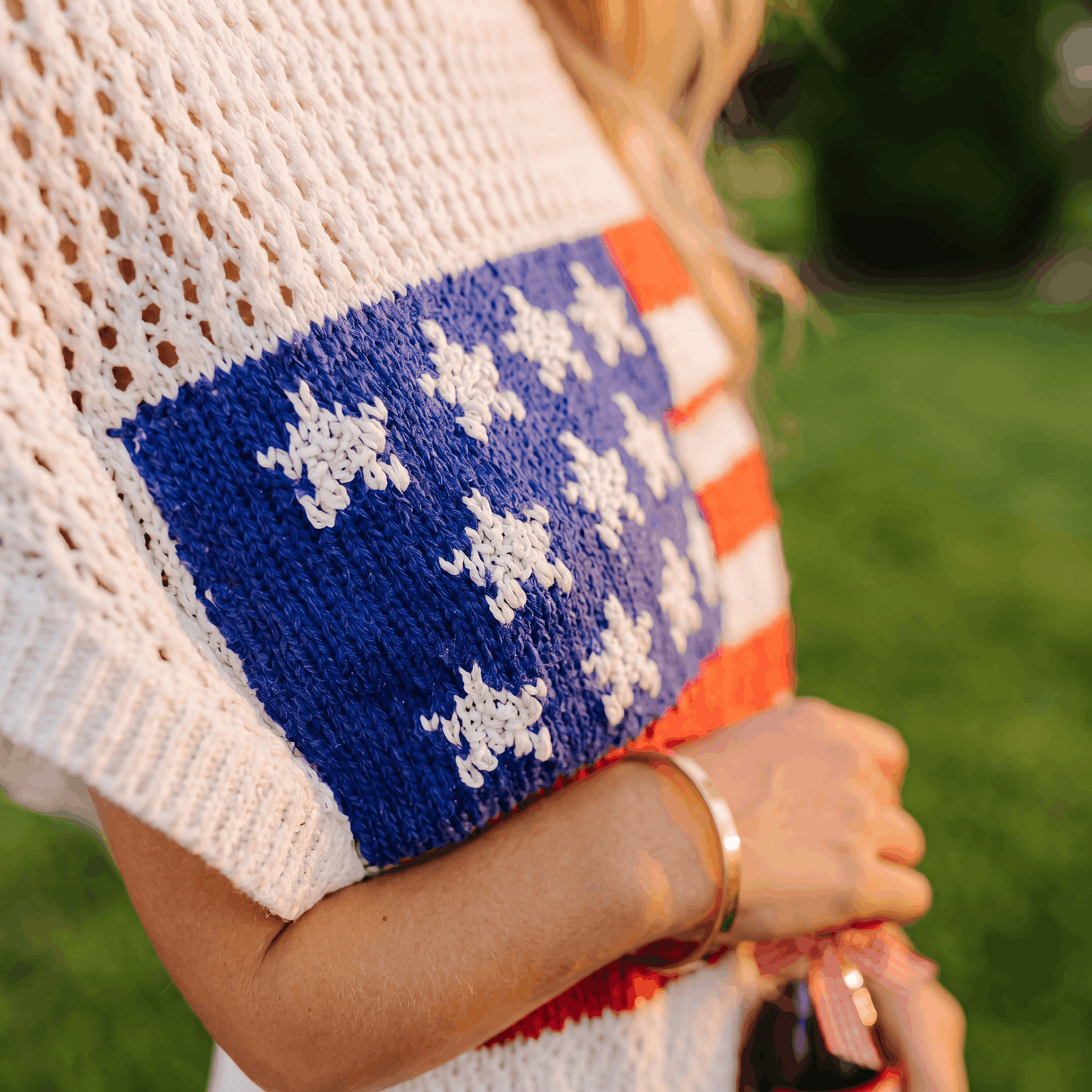 American Flag Crochet Cover Up – Patriotic Top for Summer
