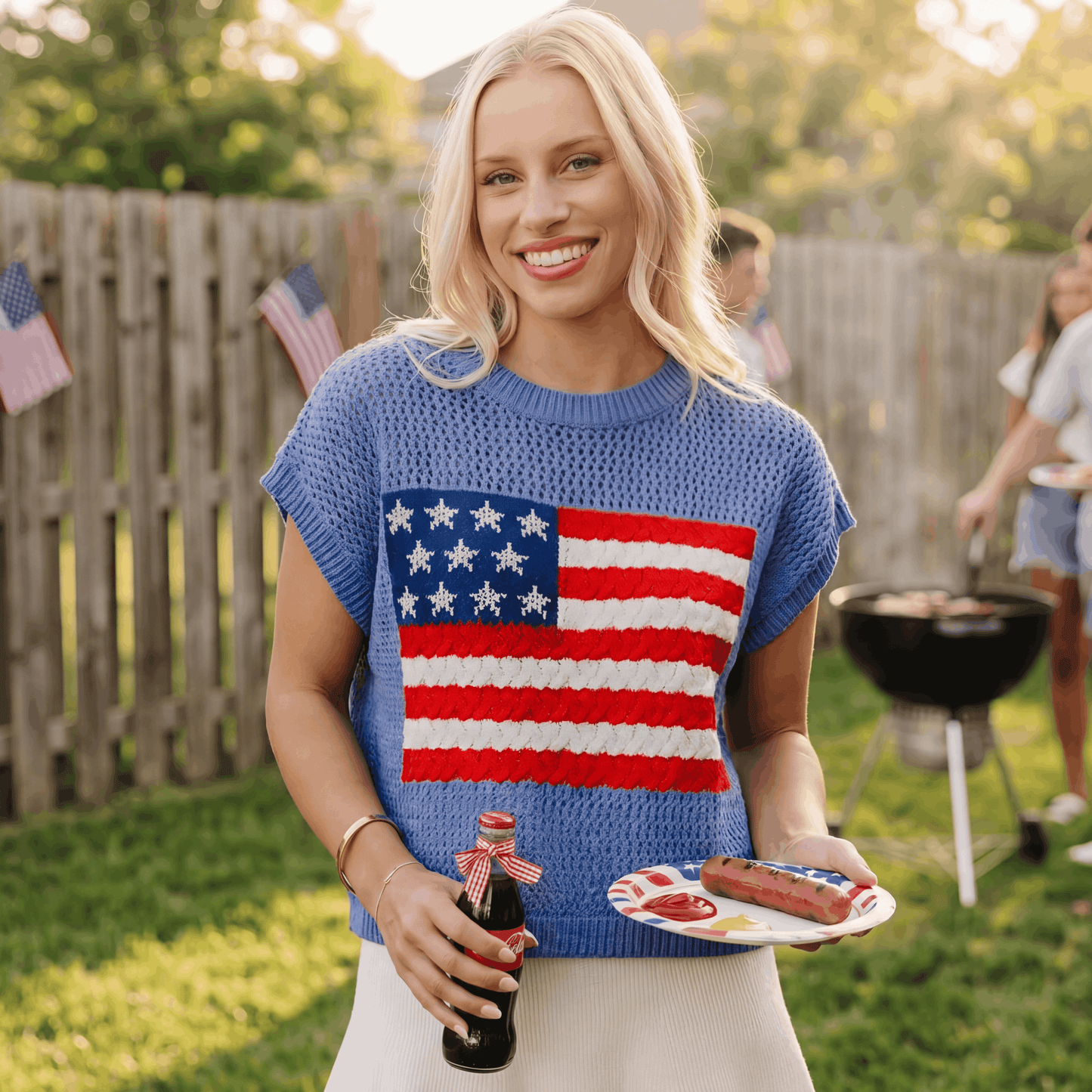 American Flag Crochet Cover Up – Patriotic Top for Summer